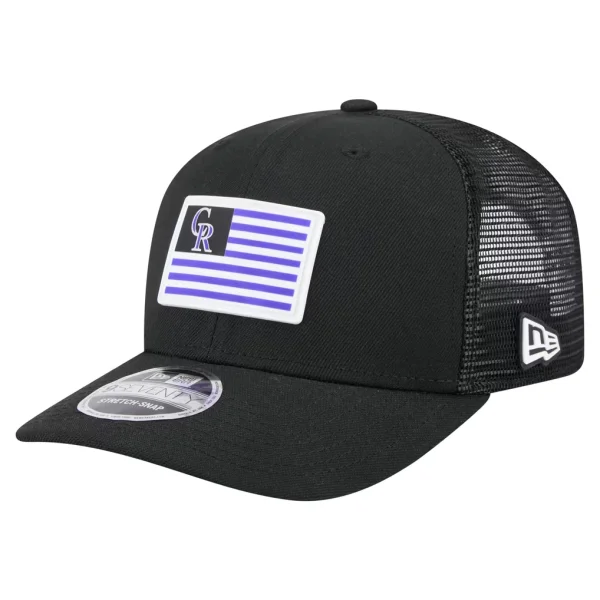 Colorado Rockies New Era Flag 9SEVENTY Stretch-Snap Hat - Black