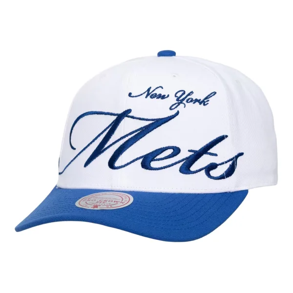 New York Mets Mitchell & Ness Unisex XL Script Pro Crown Adjustable Hat - White/Royal