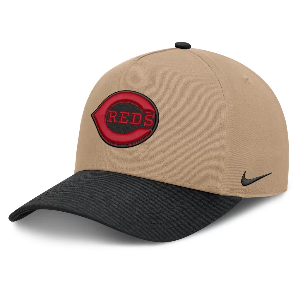 Cincinnati Reds Nike Rise A-Frame Adjustable Hat - Khaki/Black – Photo 1 of 4
