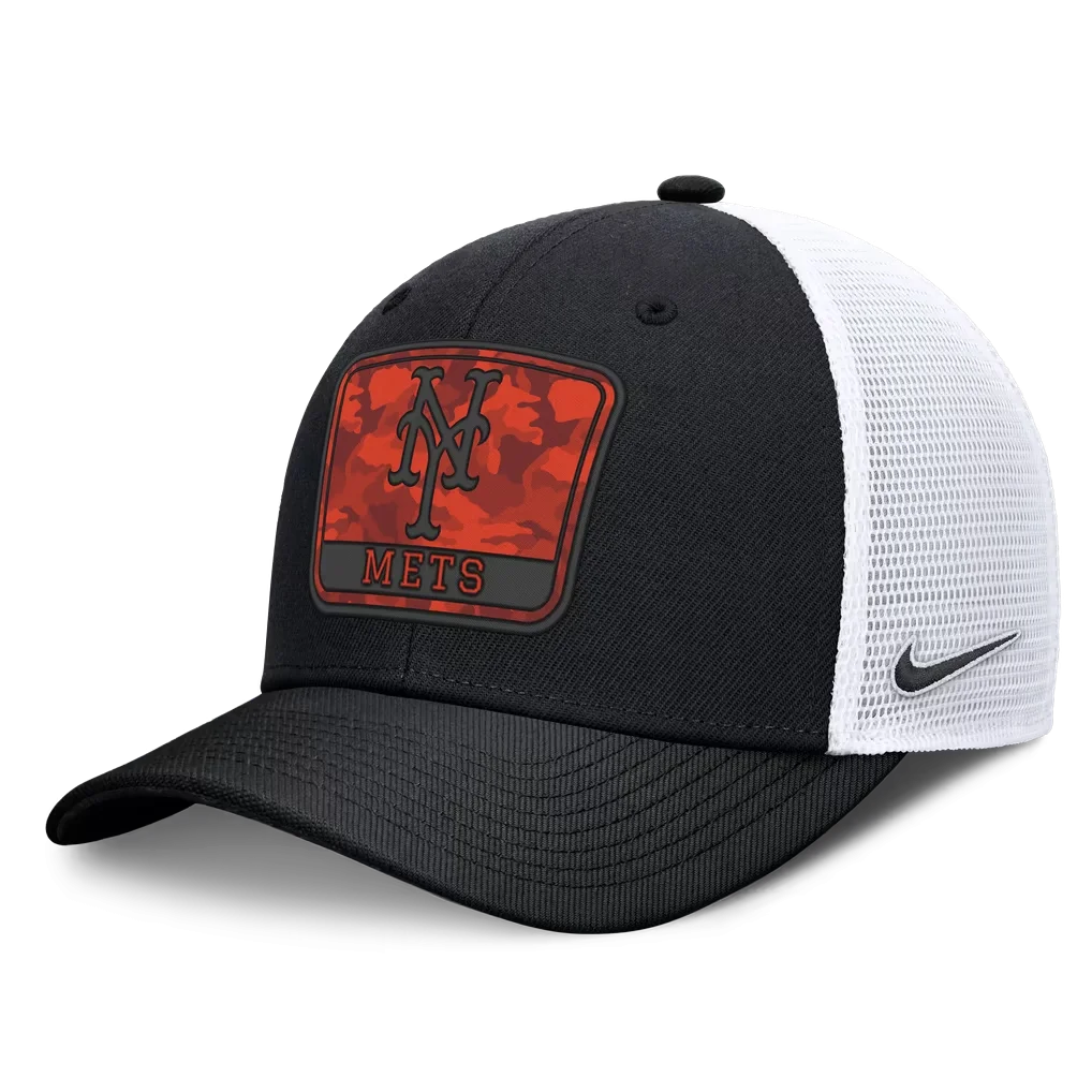 New York Mets Nike Camo Rise Trucker Dri-FIT Adjustable Hat - Black/White – Photo 1 of 4