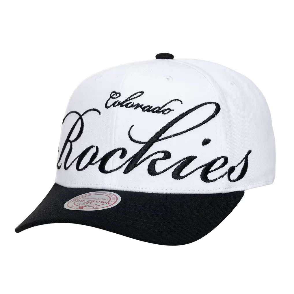 Colorado Rockies Mitchell & Ness Unisex XL Script Pro Crown Adjustable Hat - White/Black – Photo 1 of 5