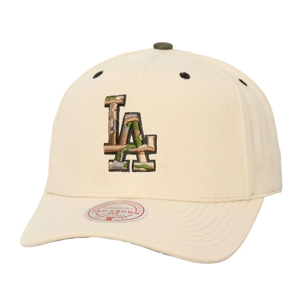 Los Angeles Dodgers Mitchell & Ness Unisex Camo Logo Pro Crown Adjustable Hat - Cream – Photo 1 of 3