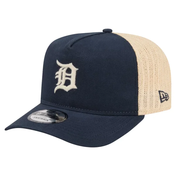 Detroit Tigers New Era Grained 9FIFTY A-Frame Trucker Adjustable Hat - Navy/Natural