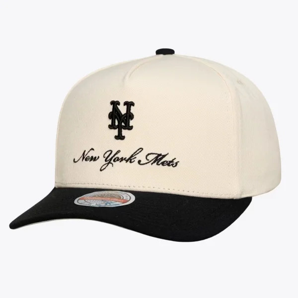 New York Mets Mitchell & Ness Flawless Stretch-Snap Hat - Cream/Black
