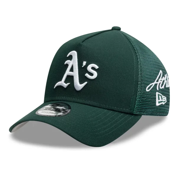 Athletics New Era Side Script 9FORTY A-Frame Trucker Adjustable Hat - Green