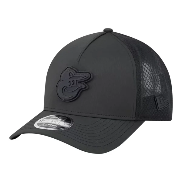 Baltimore Orioles New Era Badged M-Crown A-Frame 9FORTY Trucker Adjustable Hat - Black