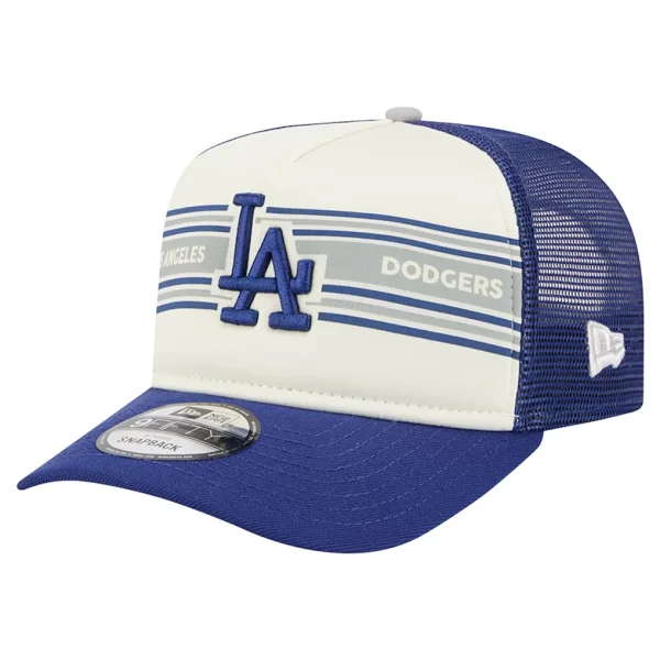 Los Angeles Dodgers New Era Banner A-Frame 9FIFTY Trucker Snapback Hat - Cream/Royal