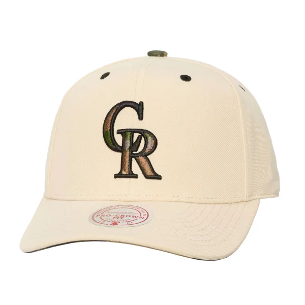 Colorado Rockies Mitchell & Ness Unisex Camo Logo Pro Crown Snapback Hat - Cream