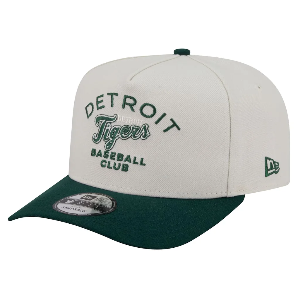 Detroit Tigers New Era Chrome A-Frame 9FIFTY Snapback Hat - Cream/Dark Green – Photo 1 of 7