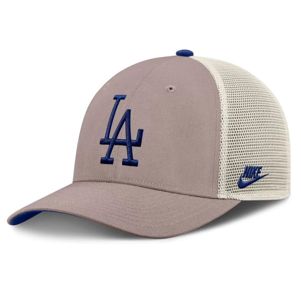 Los Angeles Dodgers Nike Cooperstown Rise Adjustable Trucker Hat - Khaki – Photo 1 of 5