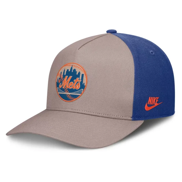 New York Mets Nike Cooperstown Rise A-Frame Adjustable Hat - Light Brown/Royal