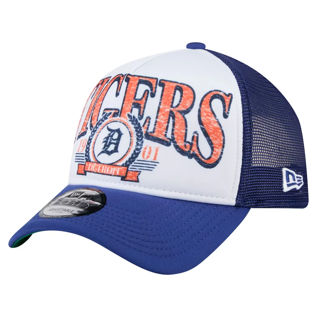 Detroit Tigers New Era Distressed 9FORTY A-Frame Adjustable Trucker Hat - White/Navy – Photo 1 of 6