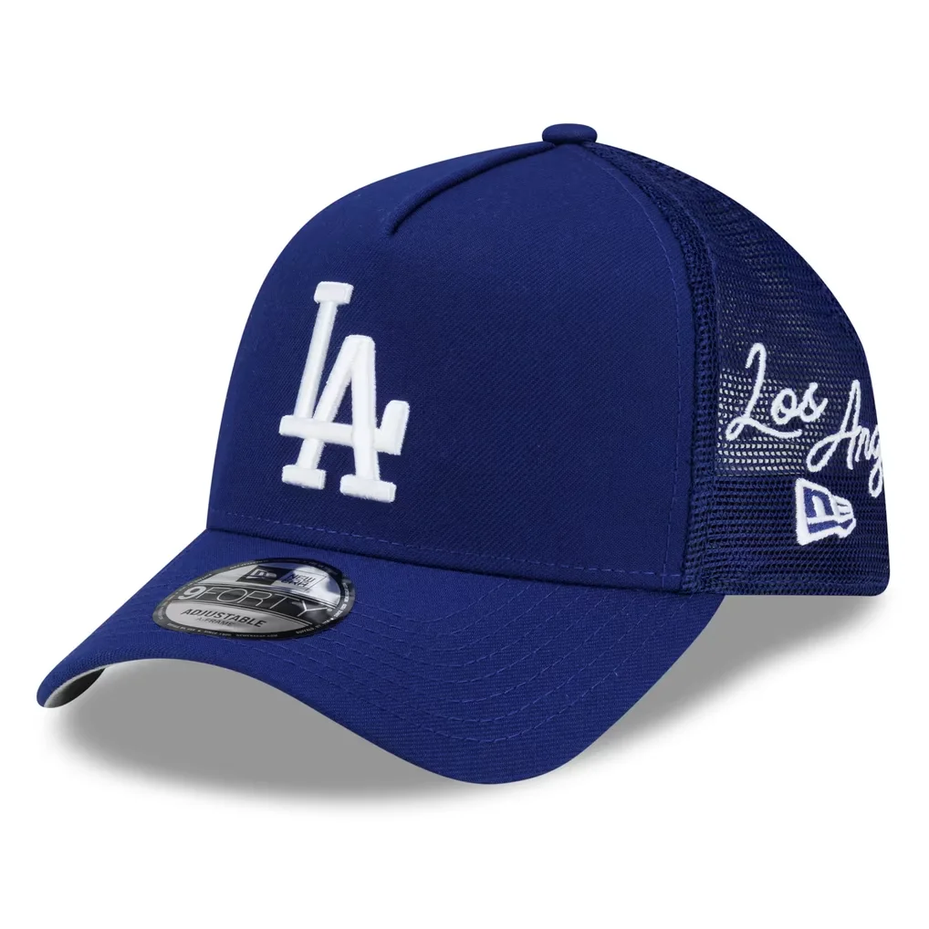 Los Angeles Dodgers New Era Side Script 9FORTY A-Frame Trucker Adjustable Hat - Royal – Photo 1 of 5