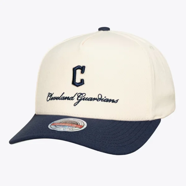 Cleveland Guardians Mitchell & Ness Flawless Stretch-Snapback Hat - Cream/Navy