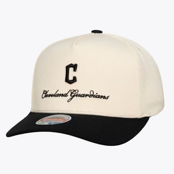Cleveland Guardians Mitchell & Ness Flawless Stretch-Snap Hat - Cream/Black
