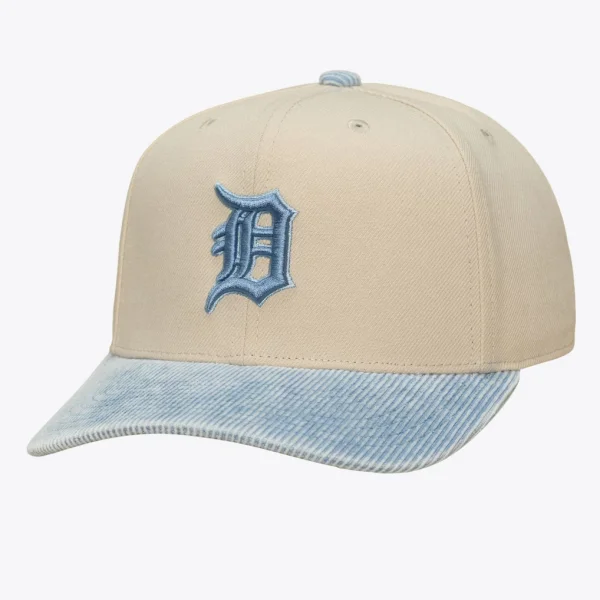 Detroit Tigers Mitchell & Ness Washed Corduroy Pro Crown Snapback Hat - Cream/Light Blue