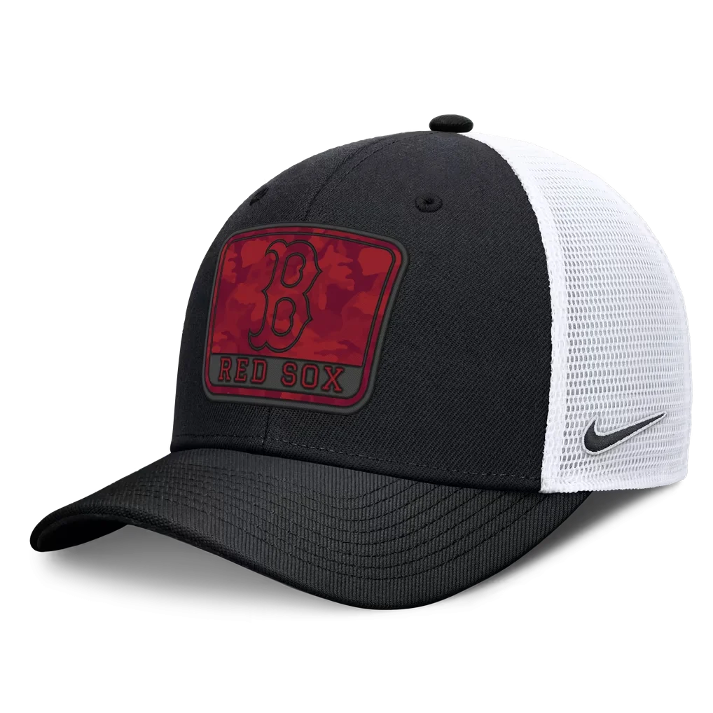 Boston Red Sox Nike Camo Rise Trucker Dri-FIT Adjustable Hat - Black/White – Photo 1 of 4