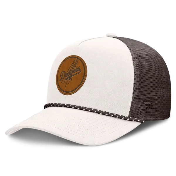 Los Angeles Dodgers Fanatics Level Up Bronco Adjustable Trucker Hat - Cream/Brown