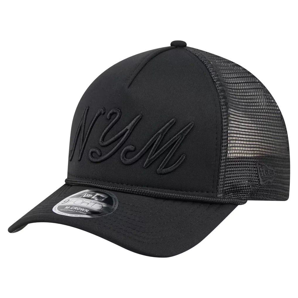 New York Mets New Era City Initial 9FORTY A-Frame M-Crown Adjustable Trucker Hat - Black – Photo 1 of 5