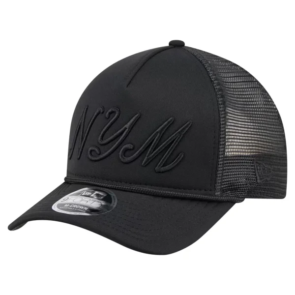New York Mets New Era City Initial 9FORTY A-Frame M-Crown Adjustable Trucker Hat - Black