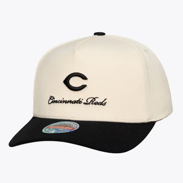 Cincinnati Reds Mitchell & Ness Flawless Stretch-Snap Hat - Cream/Black