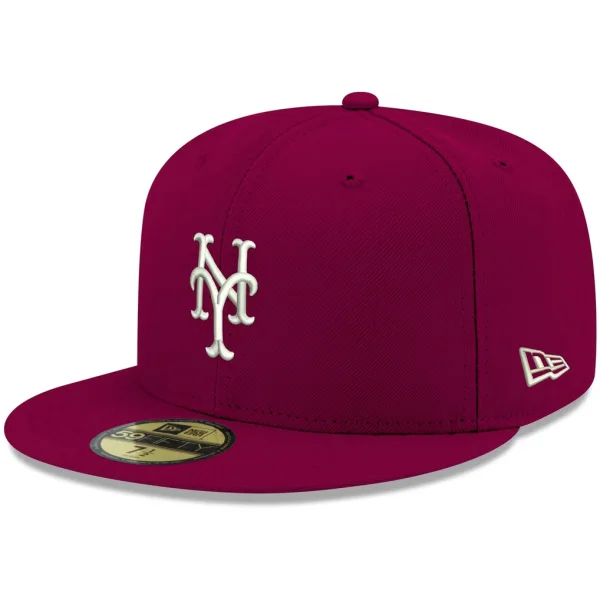 New York Mets New Era White Logo 59FIFTY Fitted Hat - Cardinal