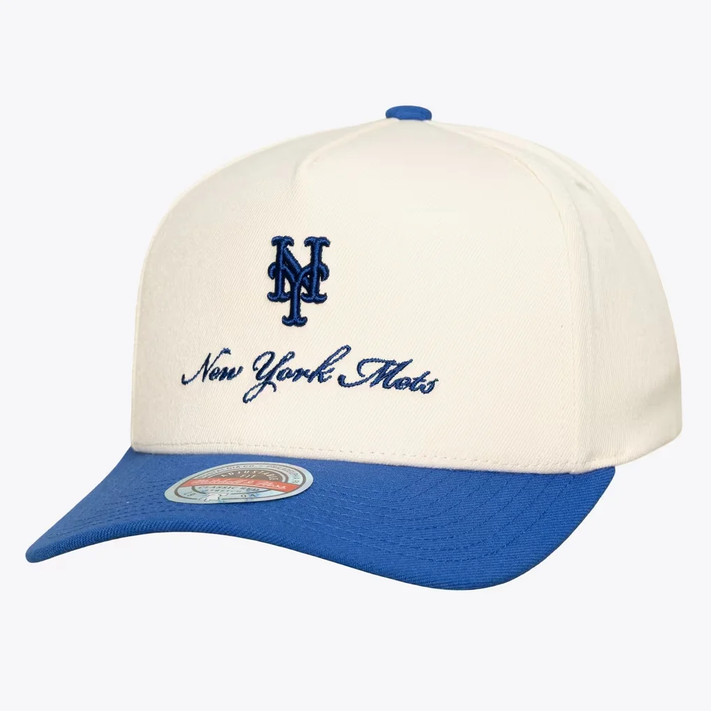New York Mets Mitchell & Ness Flawless Stretch-Snapback Hat - Cream/Royal – Photo 1 of 4