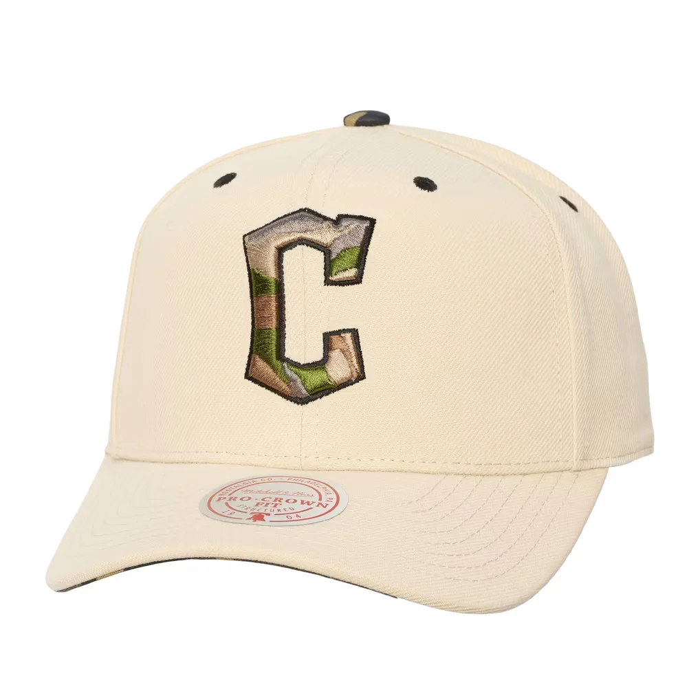 Cleveland Guardians Mitchell & Ness Unisex Camo Logo Pro Crown Snapback Hat - Cream – Photo 1 of 2