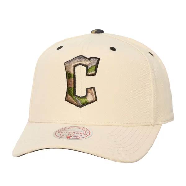 Cleveland Guardians Mitchell & Ness Unisex Camo Logo Pro Crown Snapback Hat - Cream