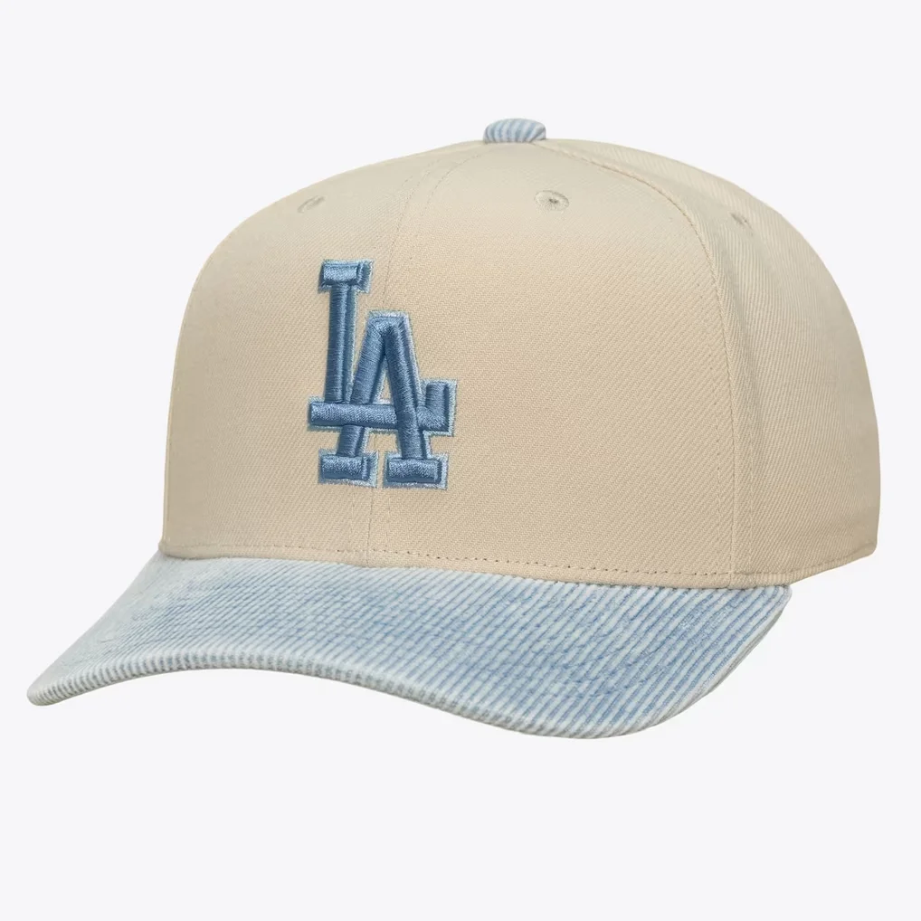 Los Angeles Dodgers Mitchell & Ness Washed Corduroy Pro Crown Snapback Hat - Cream/Light Blue – Photo 1 of 5