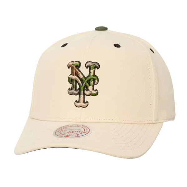 New York Mets Mitchell & Ness Unisex Camo Logo Pro Crown Snapback Hat - Cream